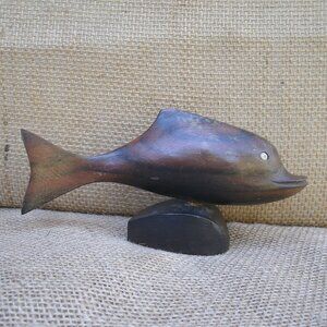 Vintage S.C. Vizcarra Carved Wood Dolphin Figurine